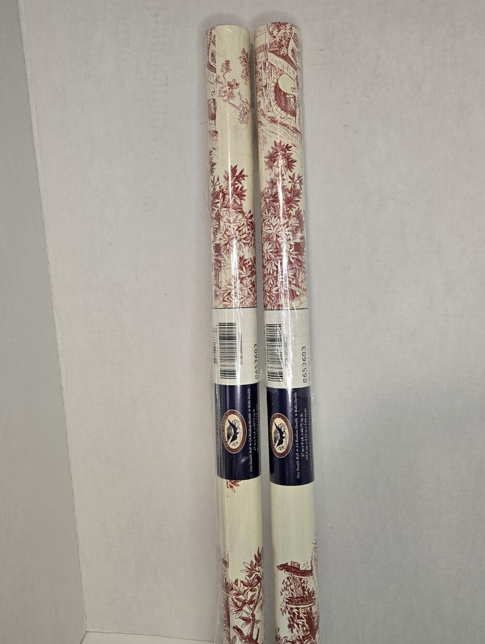 Valley Forge Vinyl Coated Wallcovering Red Toile On Cream Set of 2 Double Rolls